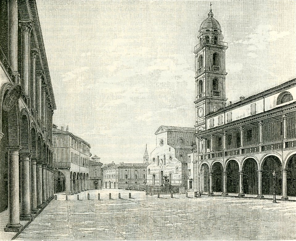 Faenza Piazza Vittorio Emanuele II xilografia