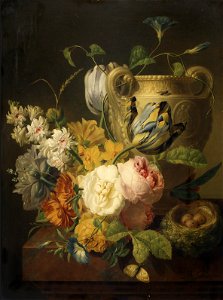 Pieter Faes - Flowers by a Stone Vase