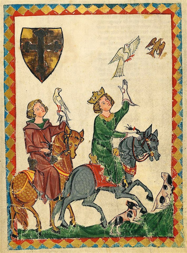 Falconry hunt of Frederick and King Conradin, from Codex Manesse, 1305-15 (42454910105)
