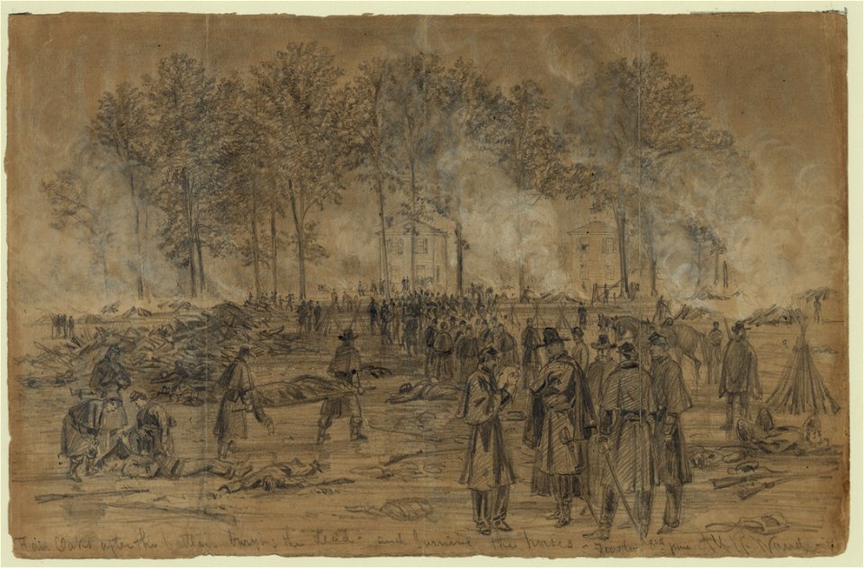 Fair Oaks after the battle, burying the dead-and burning the horses. Tuesday 3rd June LCCN2004660877