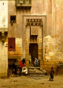 Binnenplaats van een huis te Caïro Rijksmuseum SK-A-1184. Free illustration for personal and commercial use.