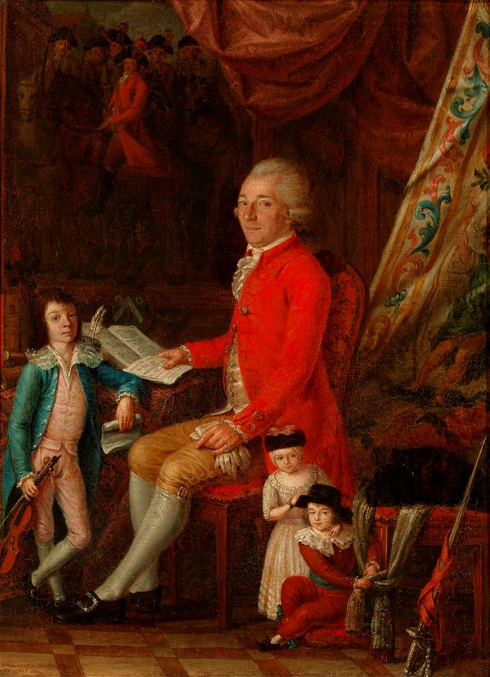 Familieportret van Alexander Jozef de Vijlder, alferis der Edele Handbooggilde