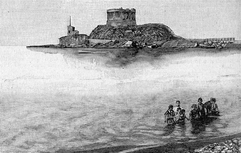 Fanale e Torre Isola Rossa sul porto di Bosa (xilografia)