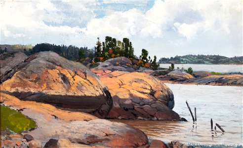Fanny Churberg - A Rocky Shore in the Archipelago. Free illustration for personal and commercial use.