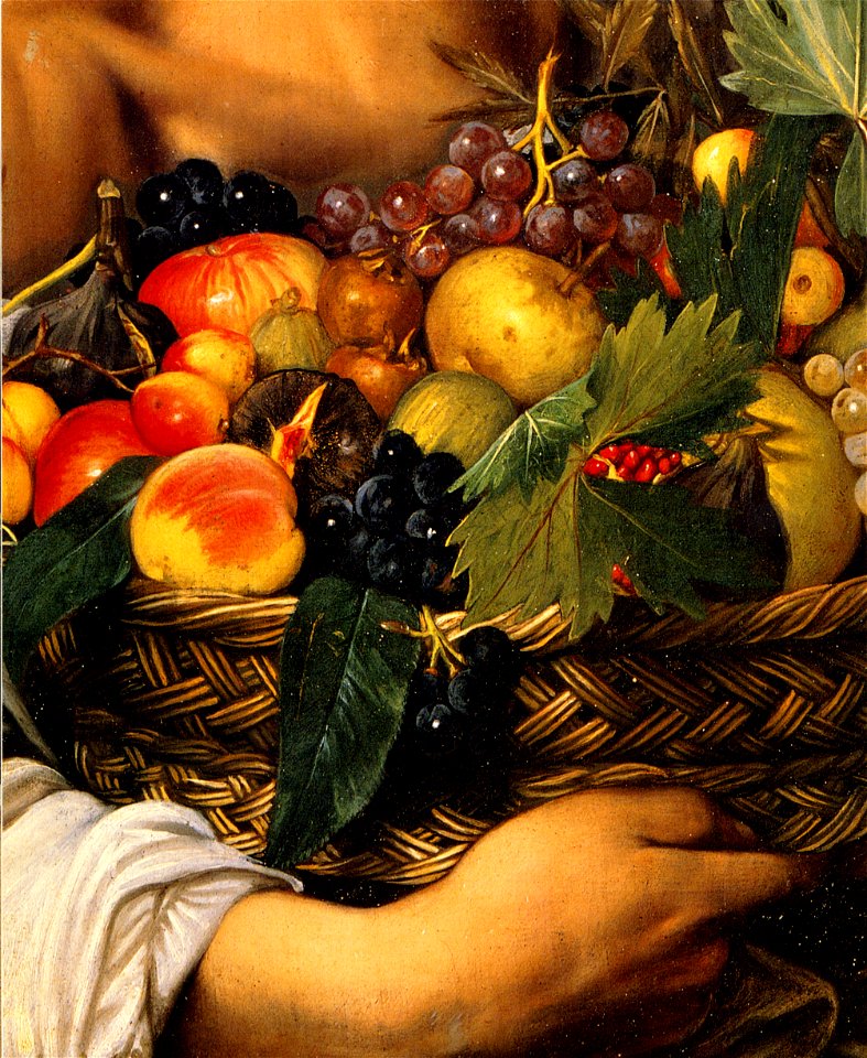 Fanciullo con canestro di frutta (particolare)