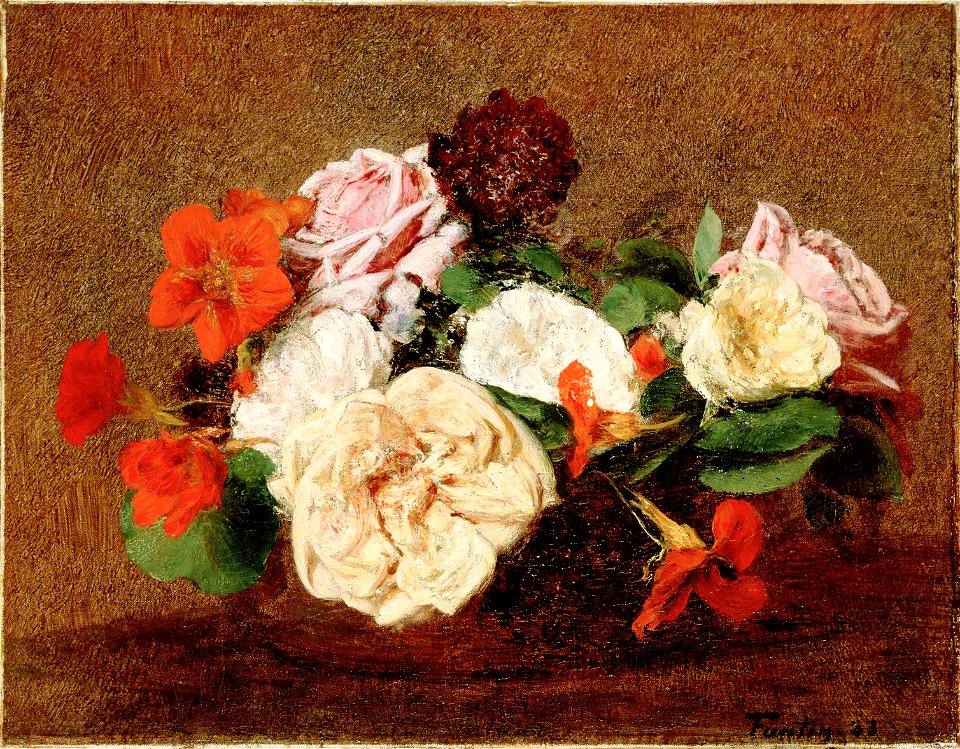Fantin-Latour, Henri - Roses and Nasturtiums in a Vase