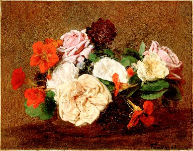 Fantin-Latour, Henri - Roses and Nasturtiums in a Vase