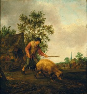 Farmer with a Pig by Adriaen van Ostade Frans Hals Museum OS-57-2. Free illustration for personal and commercial use.