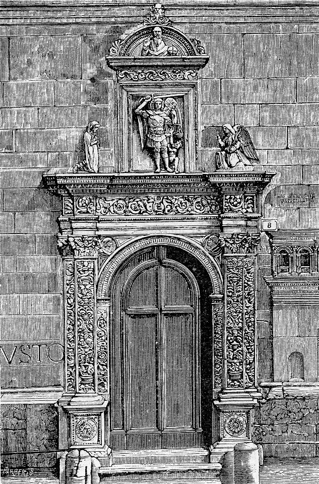 Fano – Porta della chiesa di San Michele (xilografia)