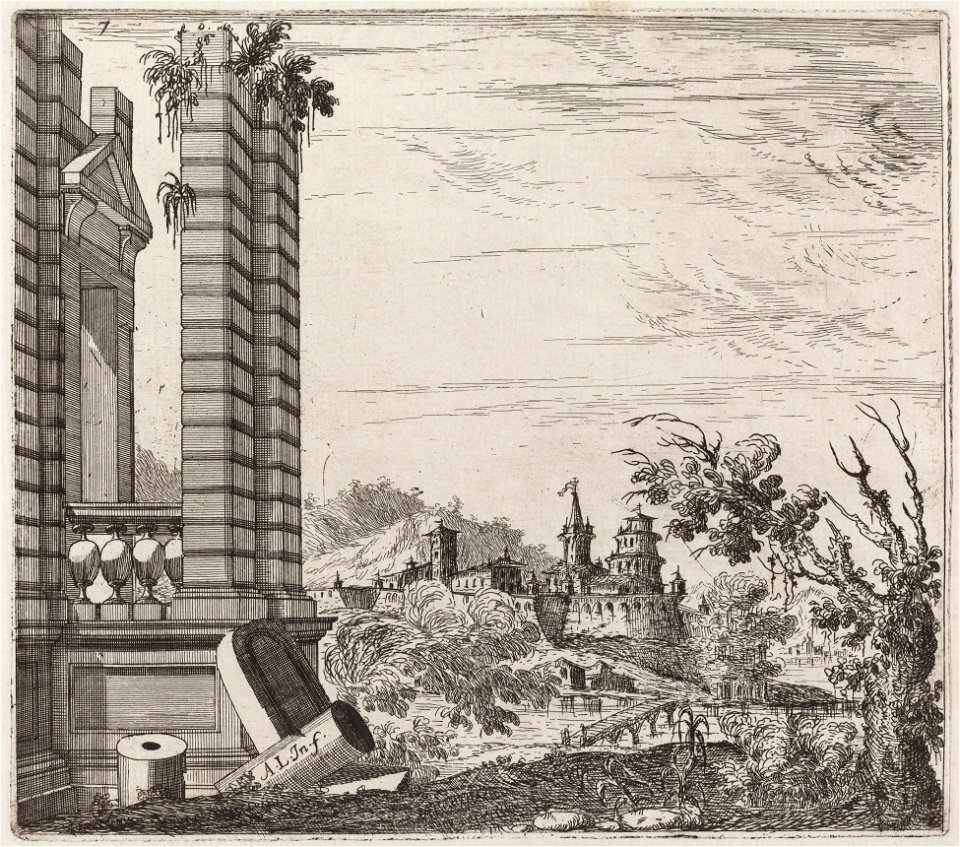 Fantastic River Landscape with Ruins and a Castle