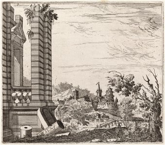 Fantastic River Landscape with Ruins and a Castle