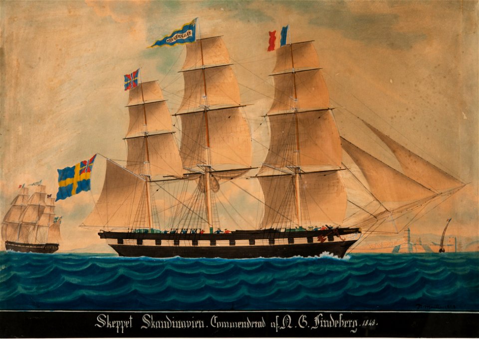 Fartygsporträtt-3-mast fullriggare - Sjöhistoriska museet - S 2357