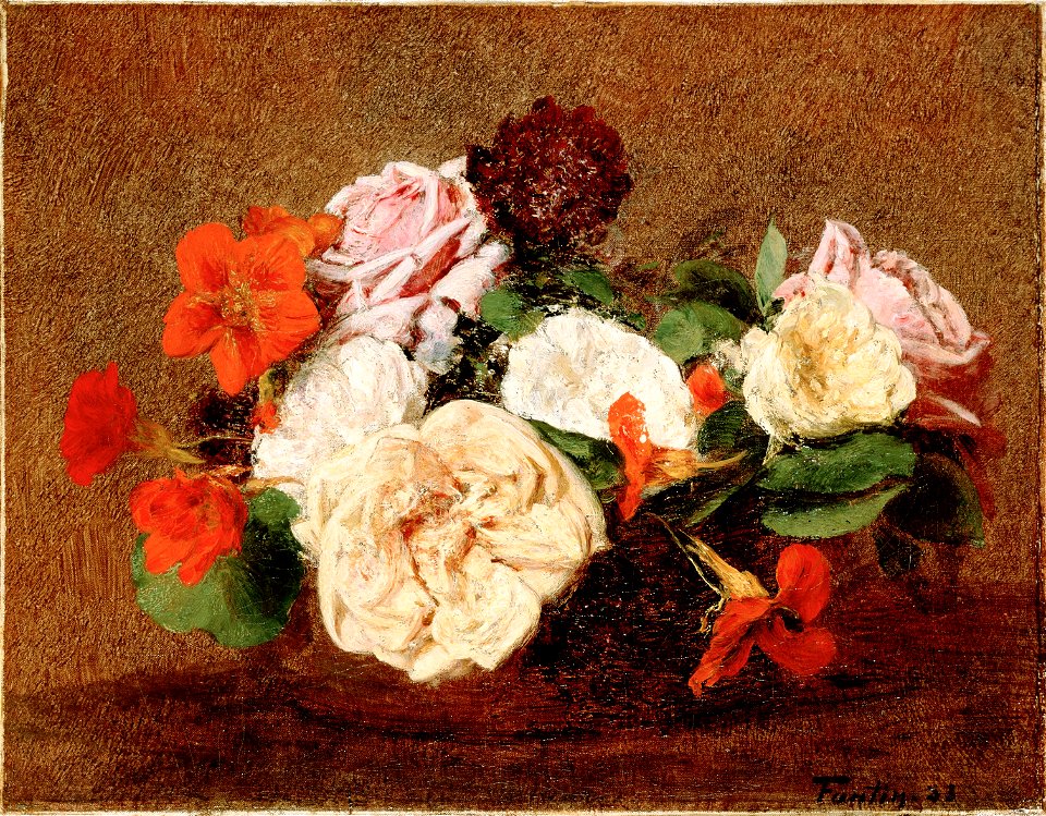 Fantin-Latour, Henri - Roses and Nasturtiums in a Vase