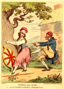 Fashion before ease;-or,-a good constitution sacrificed, for a fantastick form. (BM 1868,0808.6268)
