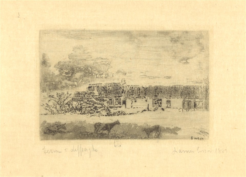 Farm at Leffinghe, print by James Ensor, 1889, Prints Department, Royal Library of Belgium, S. V 71214