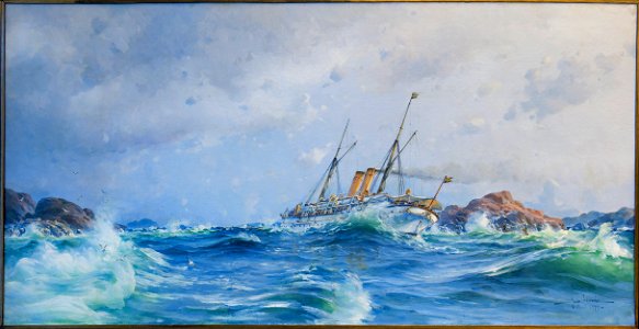 Fartygsporträtt-Chefsfartyget i storm å Västkusten - Sjöhistoriska museet - O 10185