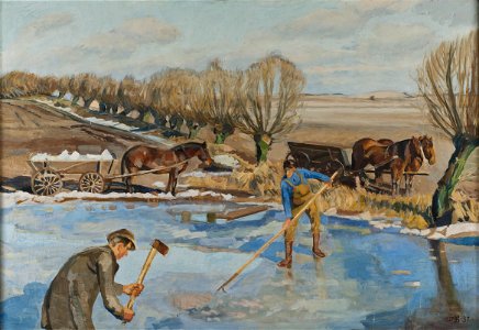 Farmhands fetching Ice (Fritz Syberg) - Nationalmuseum - 20341. Free illustration for personal and commercial use.