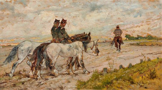 Fattori - Three soldiers riding in an estuary, 6049065