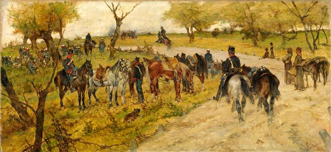 Fattori - Bivacco di militari e cavalli (Alle manovre), 1895, 564