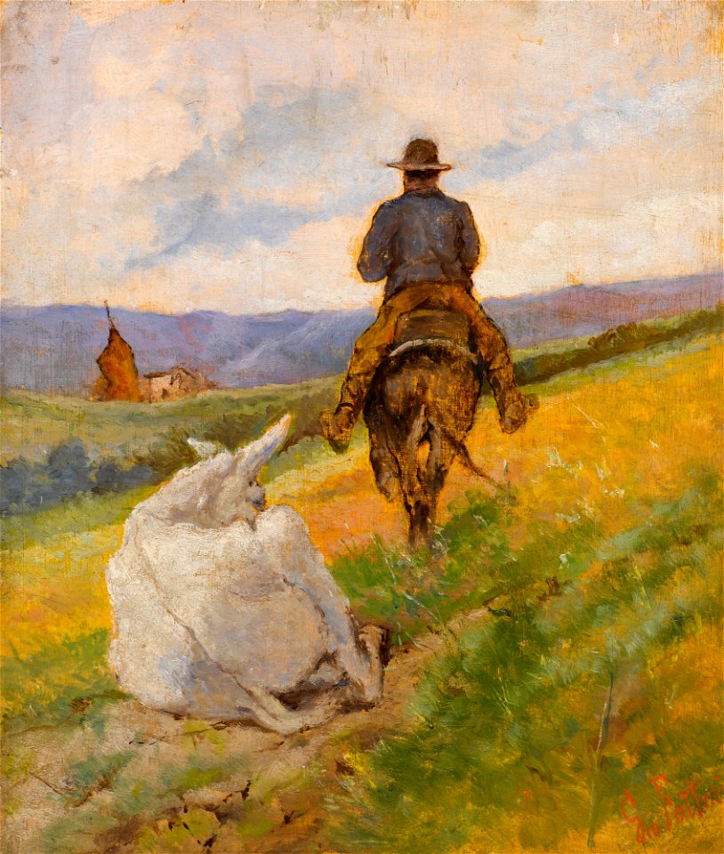 Fattori - BUTTERO A CAVALLO E MULO BIANCO, lot.130