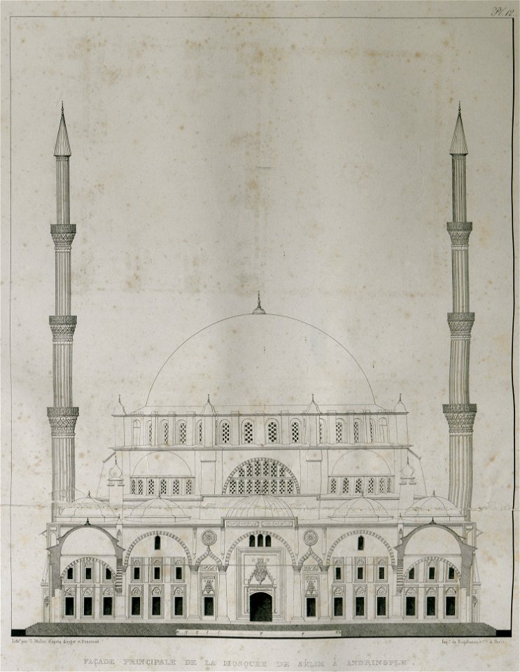 Façade principale de la mosquée de Sélim à Andrinople - Sayger C - 1834