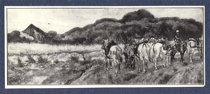 Fattori - Paesaggio con cavalli e soldati, Collezione A. Corradini. Free illustration for personal and commercial use.