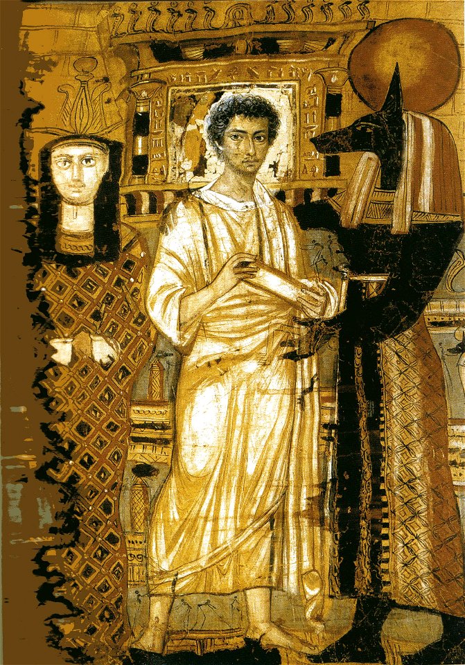 Fayum mummy shroud with gods (Pushkin museum)