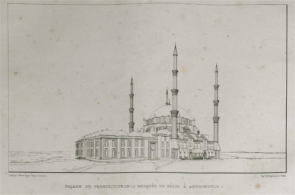 Façade en perspective de la mosquée de Sélim à Andrinople - Sayger C - 1834