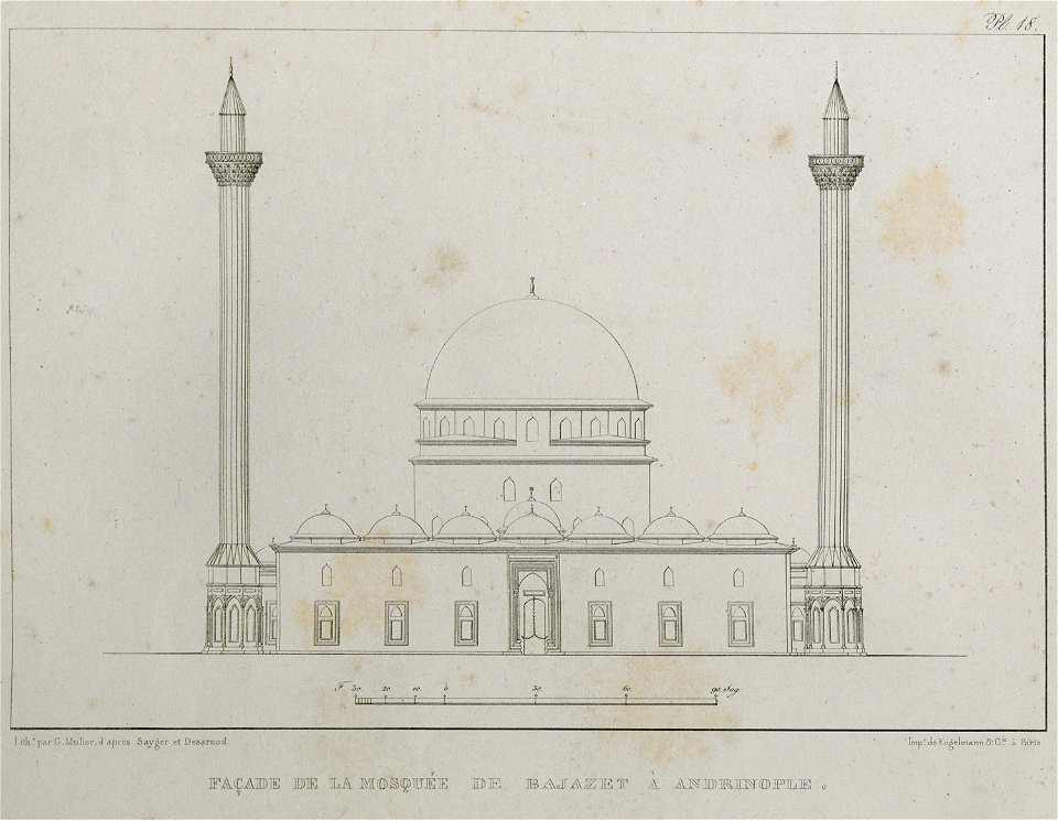 Façade principale de la mosquée de Bajazet à Andrinople - Sayger C - 1834