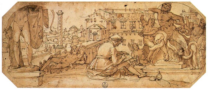 Federico Zuccaro - Taddeo Zuccaro Copying the Antique Statues in Rome - WGA26030