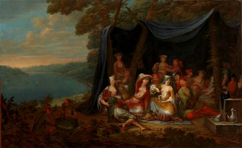 Feestende Turkse hovelingen voor een tent Rijksmuseum SK-A-2011