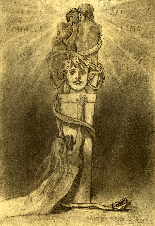 Felicien Rops, Happiness in Crime (after 1874) etching, dry point, aquatint (23.8 x 16.5 cm) Royal Library of Belgium