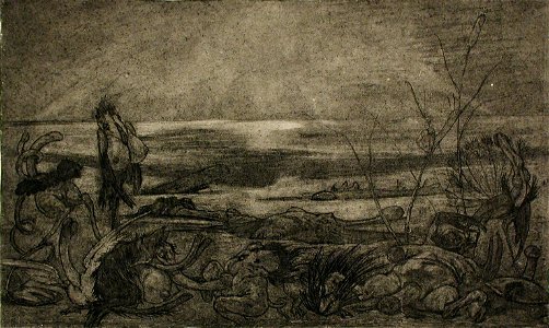 Felicien Rops, Monsters or Genesis, soft-ground etching (18.89 x 25.56 cm) Los Angeles County Museum of Art