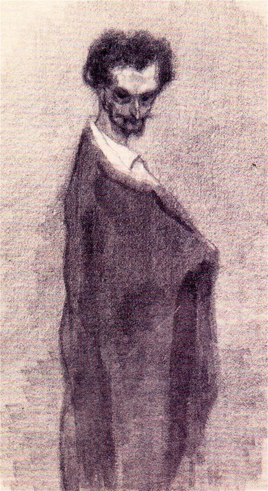 Felicien Rops, Self-Portrait (c.1860s) crayon, ink (16.2 x 11.2 cm) private collection Namur, Belgium (detail)