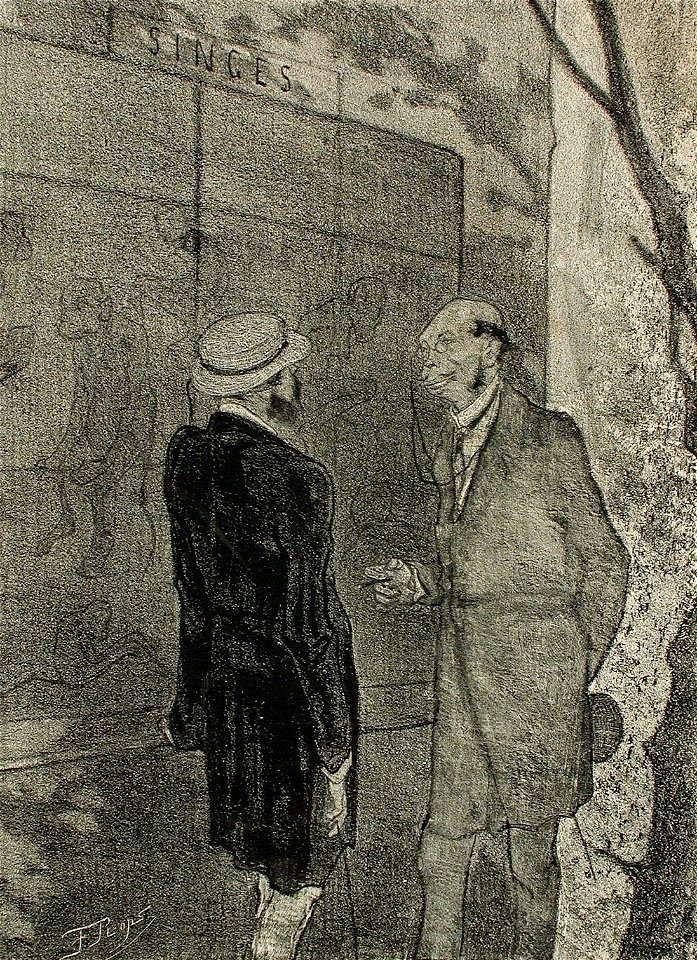 Felicien Rops, Jardin Zoologique (Uylenspiegel, no. 28, 9 August 1857) lithograph) (28.58 x 20.64 cm) Los Angeles County Museum of Art