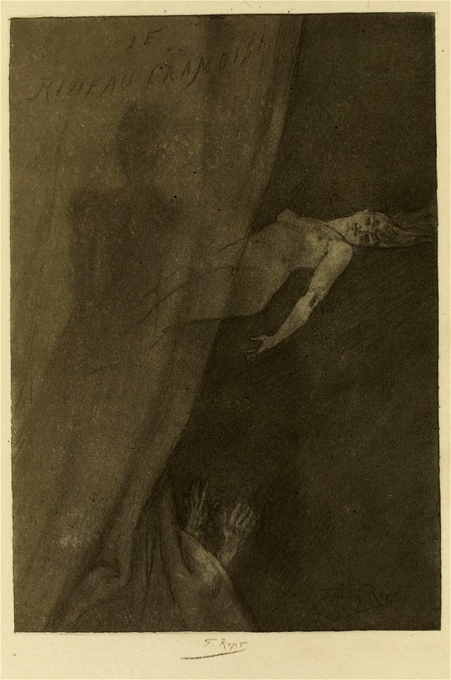 Felicien Rops, The Crimson Curtain (1853-1896) heliogravure with aquatint and soft varnish (23.7 × 16.5 mm) Art Institute of Chicago