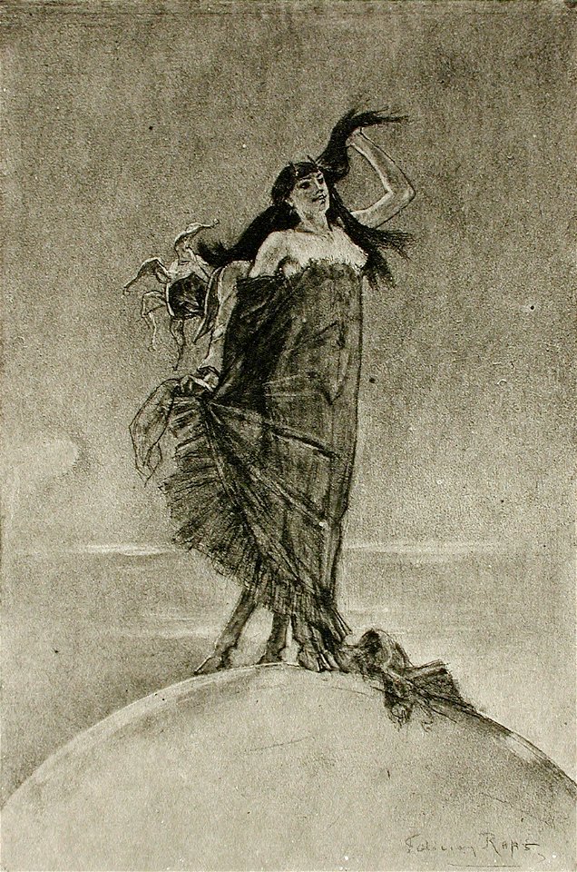 Felicin Rops, Woman & Madness Rule the World (1886) heliogravure (9.05 x 6.03 cm) Los Angeles County Museum of Art
