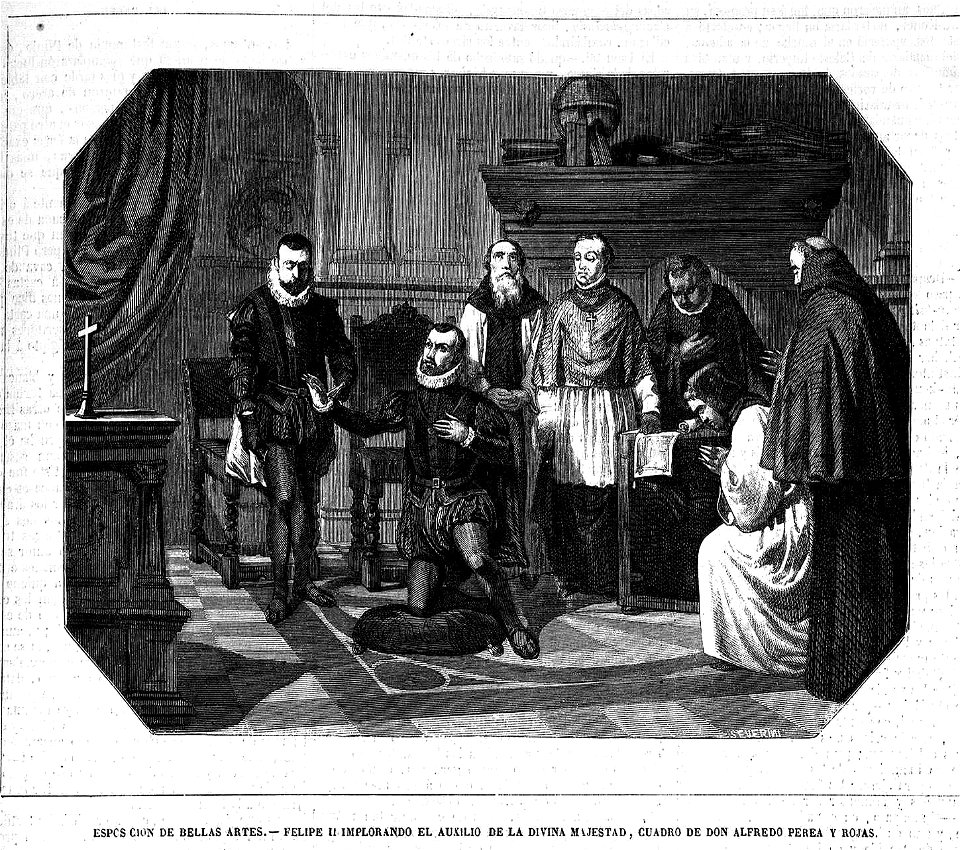 Felipe II implorando el auxilio de la Divina Majestad, cuadro de don Alfredo Perea y Rojas