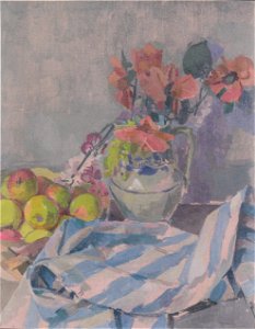Felix Esterl - Stillleben mit Mohnblumen, Äpfeln und Tuch