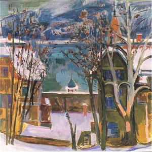 Felix Esterl - Verschneite Häuser am Wörthersee - ca1928