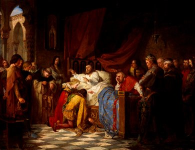 Felipe III de Francia, moribundo, bendiciendo a sus hijos (Museo del Prado). Free illustration for personal and commercial use.