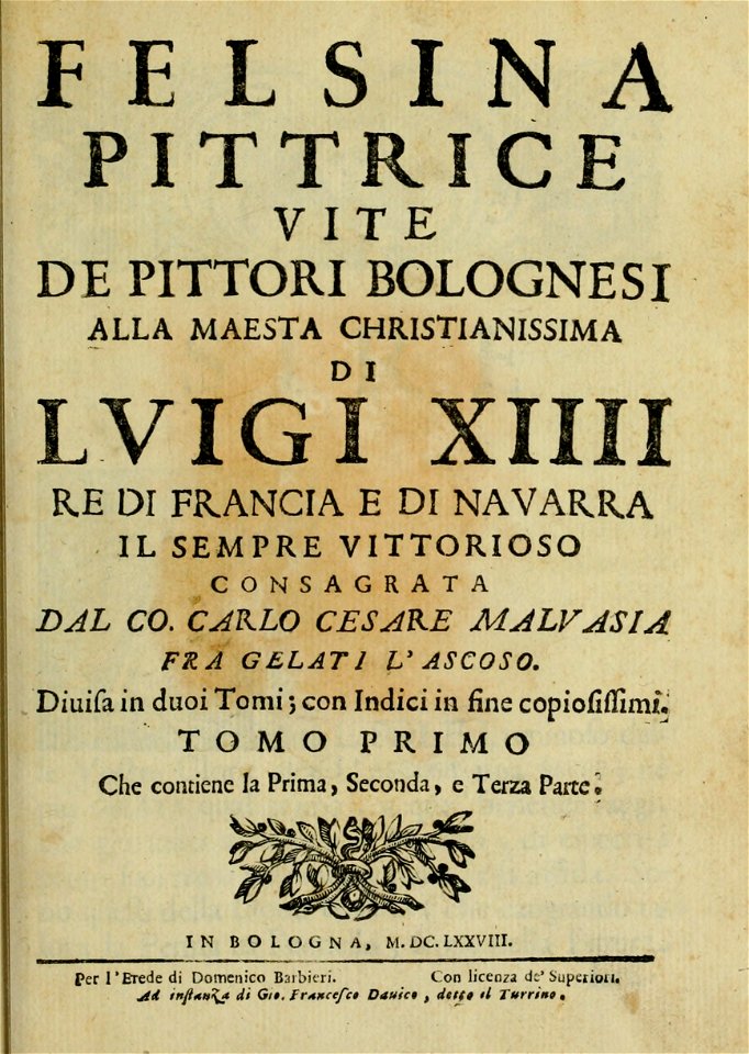 Title page of 'Felsina pittrice' by Malvasia - HathiTrust (Getty Research Institute)