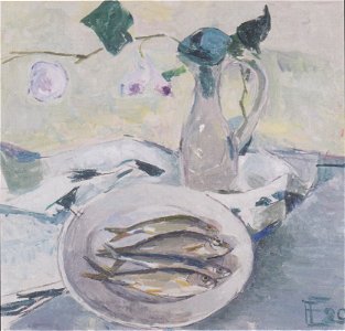 Felix Esterl - Stillleben mit Fischen und Blumen in Vase - 1929