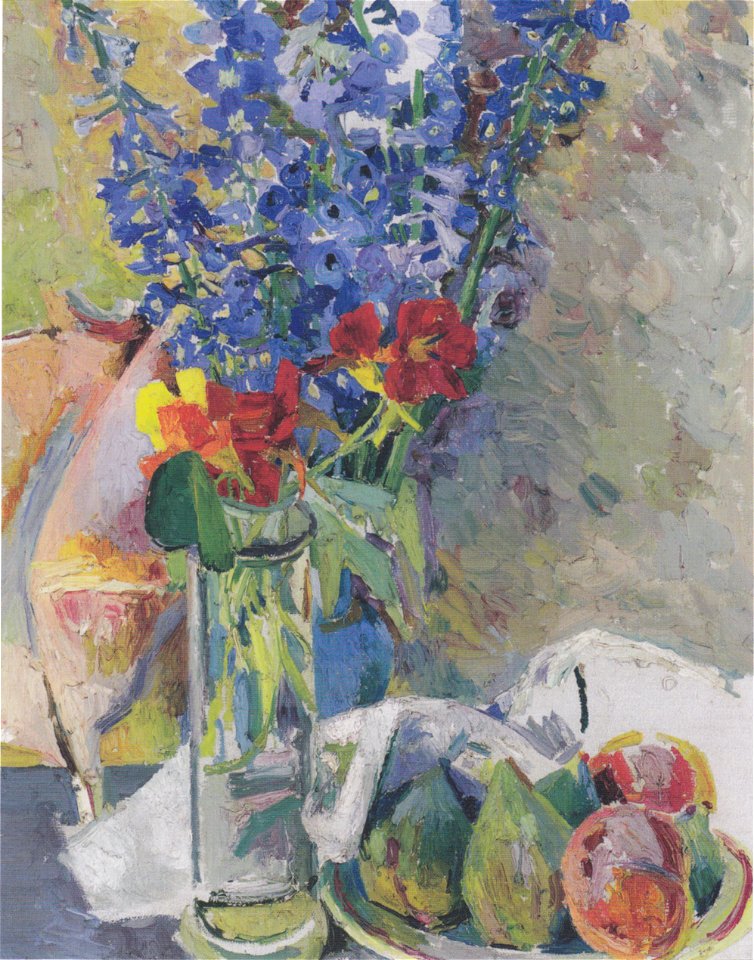 Felix Esterl - Stillleben mit Rittersporn und Früchten - ca1927