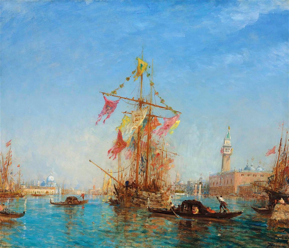 Felix ziem bateau pavoise lors de la fete de lassomption)