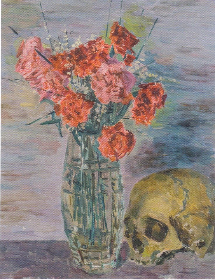Felix Esterl - Stilleben mit Nelken und Totenkopf - ca 1924