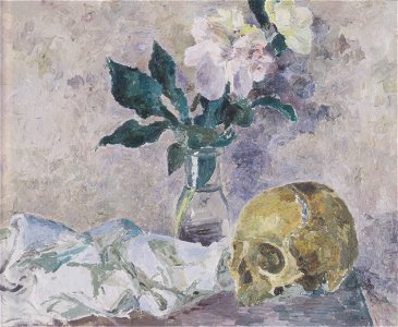Felix Esterl - Stillleben mit Totenkopf und Pfingstrosen - ca1928