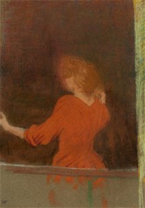 Femme en rouge, dos à la fenêtre - Édouard Vuillard