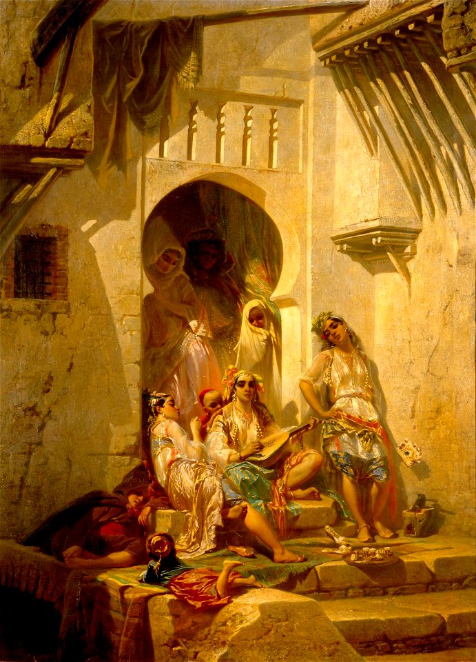Femmes d'Alger, intérieur de cour, 1859, par Eugène Giraud