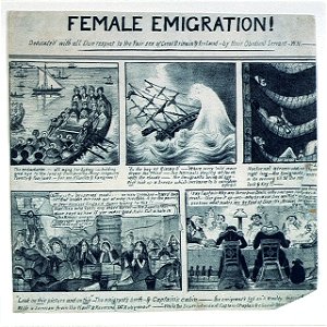 Female Emigration! Dedicated with all Due respect to the fair sex of Great Brittain and Ireland -by their Obedient Servant-W.N (caricature) RMG PU4796. Free illustration for personal and commercial use.